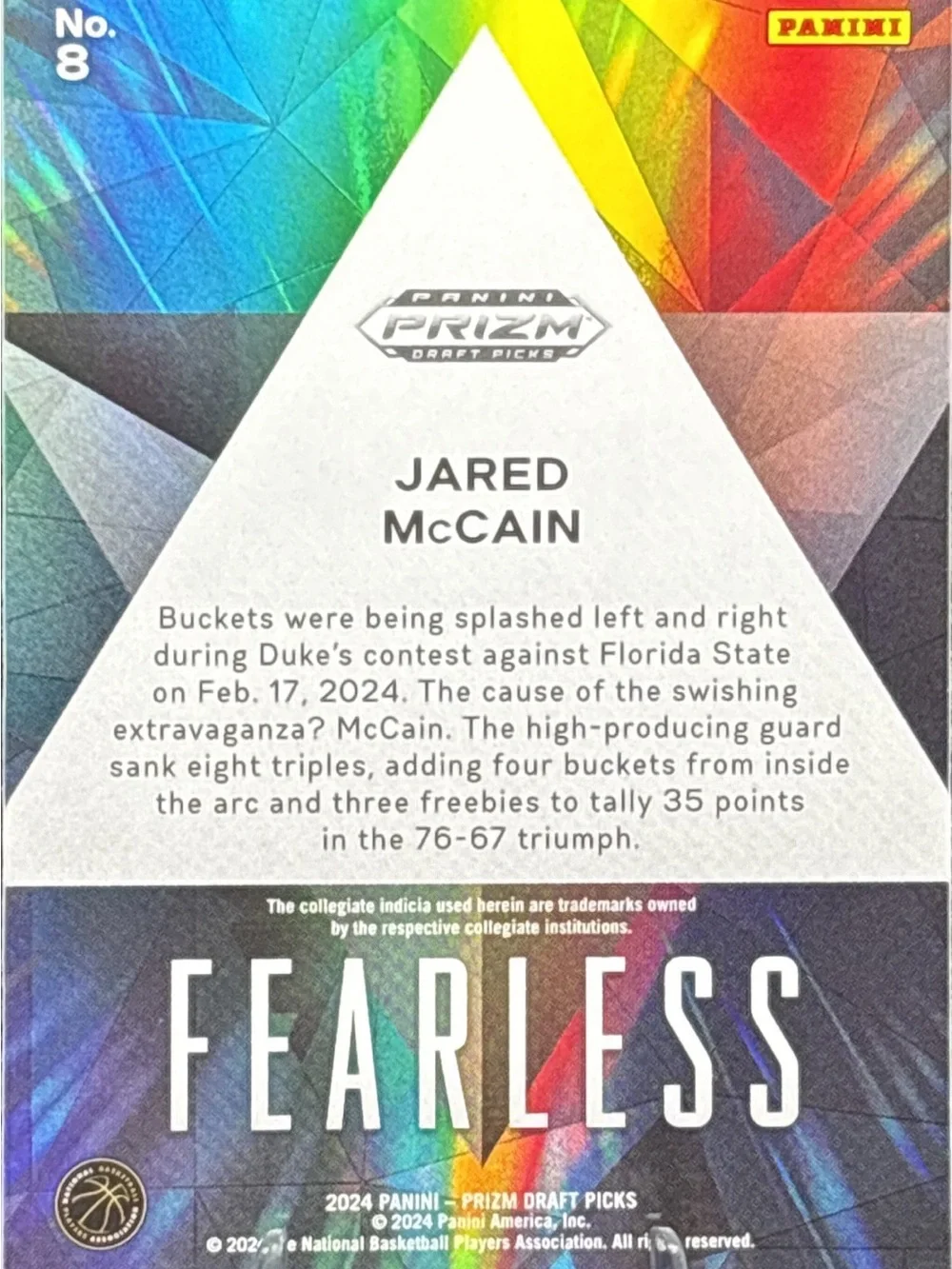 Panini Prizm Fearless Jared McCain Rookie Basketball Card